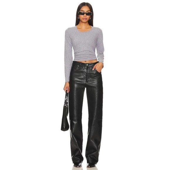 Monrow Long Sleeve Crew Neck Tee in Granite Women's Size XS NWOT - Picture 4 of 12